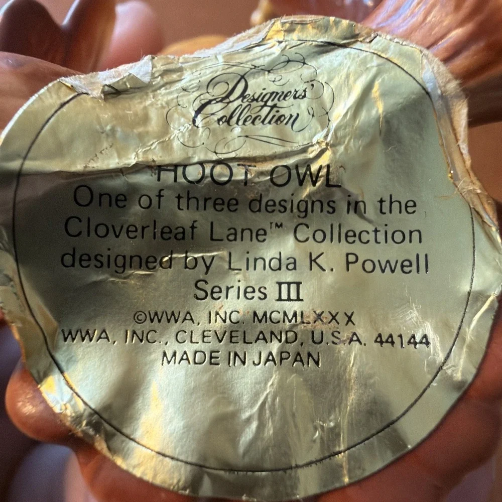 Vtg Hoot Owl Cloverleaf Lane Collection Owl Figurine  By Linda Powell 3.25